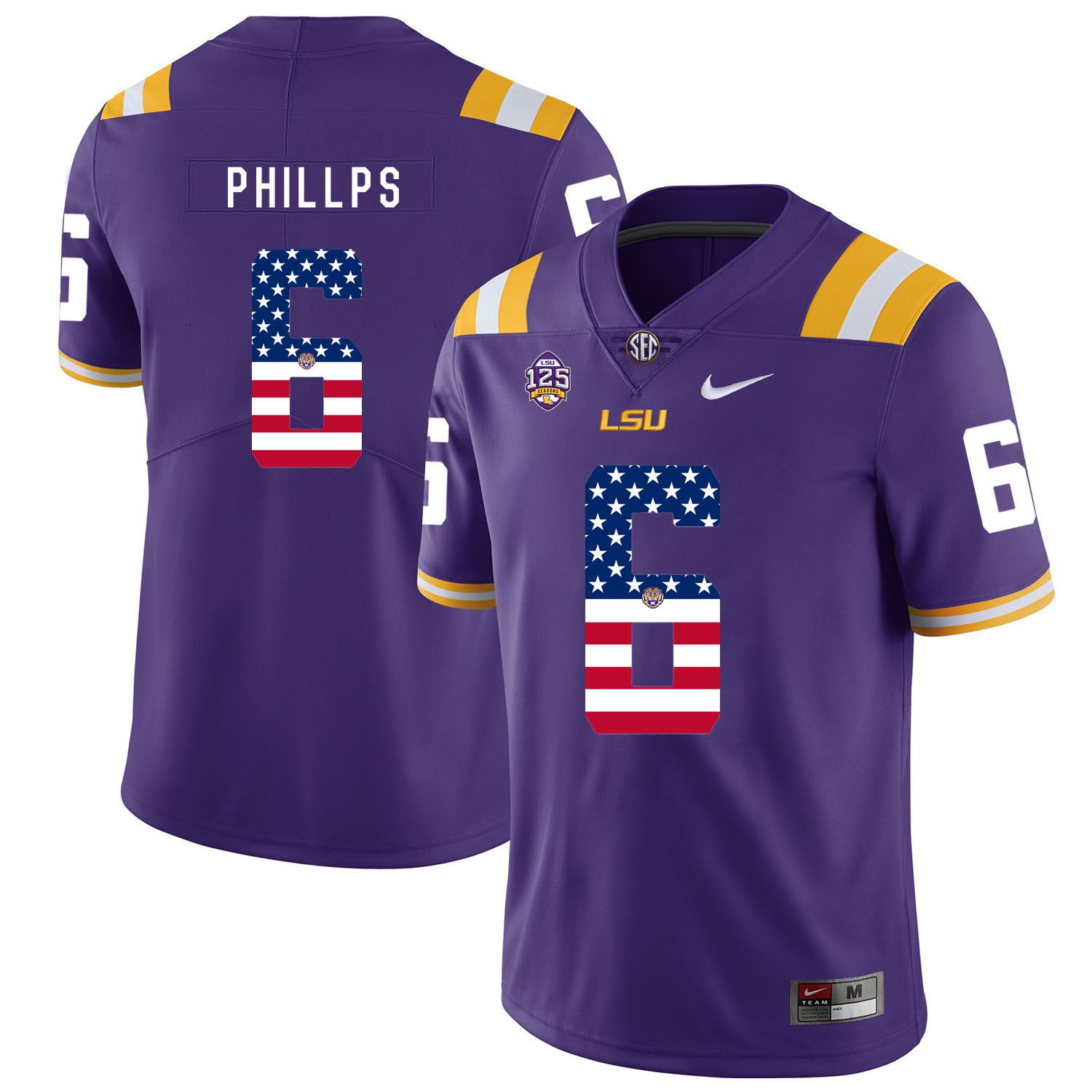 Men LSU Tigers 6 Phillps Purple Flag Customized NCAA Jerseys